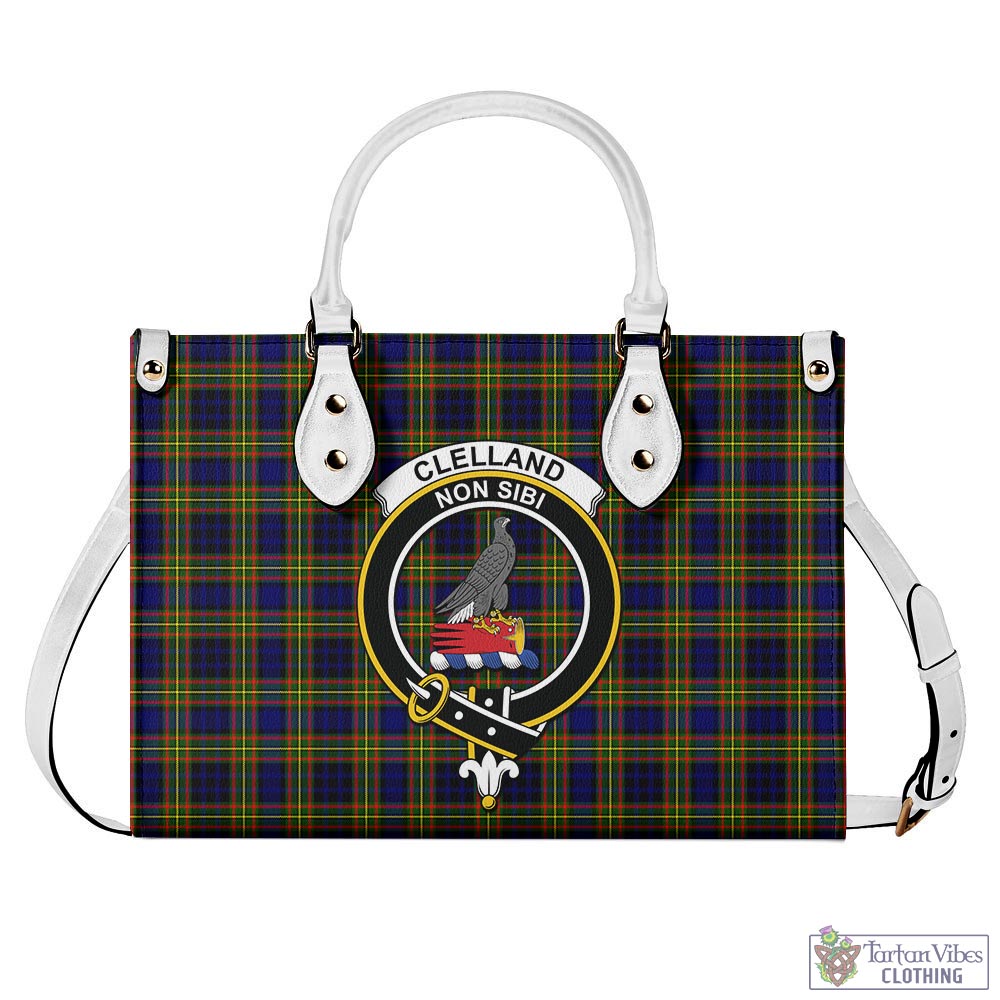 Tartan Vibes Clothing Clelland Modern Tartan Luxury Leather Handbags with Family Crest