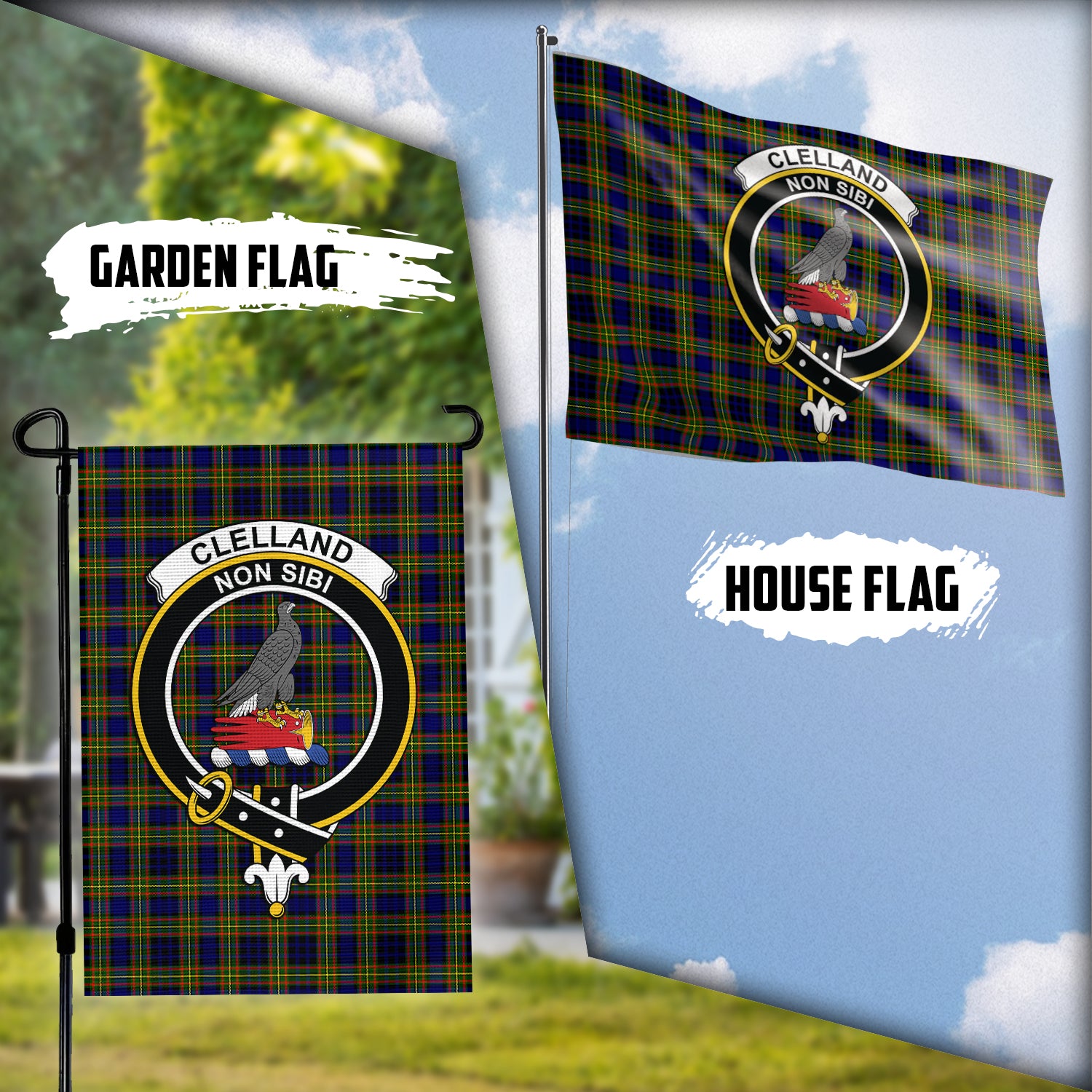 clelland-modern-tartan-flag-with-family-crest