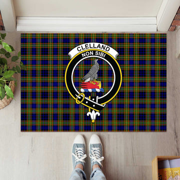 Clelland Modern Tartan Rubber Doormat with Family Crest