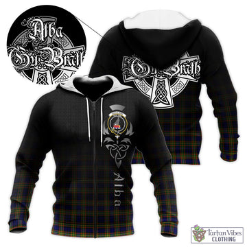 Clelland Modern Tartan Knitted Hoodie Featuring Alba Gu Brath Family Crest Celtic Inspired