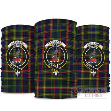 Clelland Modern Tartan Neck Gaiters, Tartan Bandanas, Tartan Head Band with Family Crest
