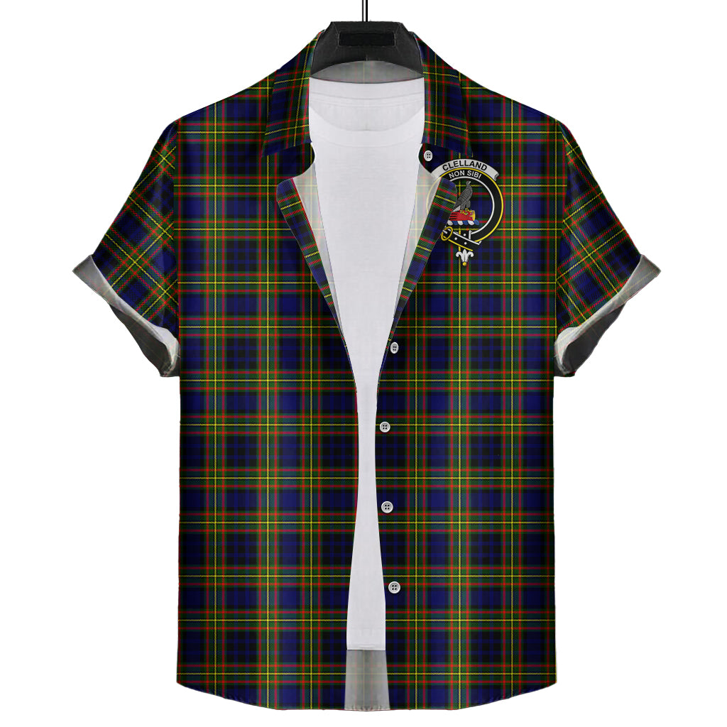 clelland-modern-tartan-short-sleeve-button-down-shirt-with-family-crest