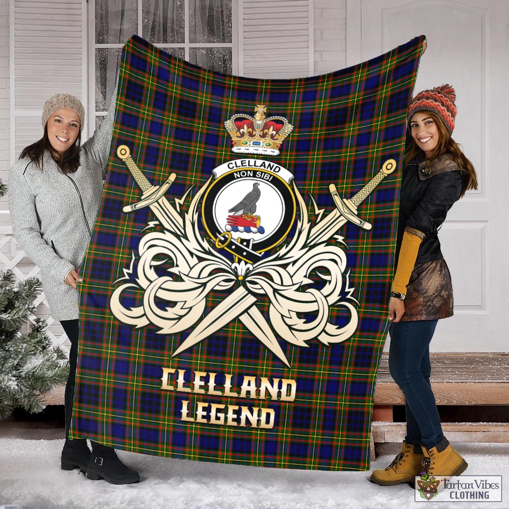Tartan Vibes Clothing Clelland Modern Tartan Blanket with Clan Crest and the Golden Sword of Courageous Legacy