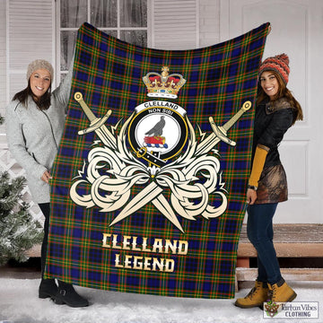 Clelland Modern Tartan Blanket with Clan Crest and the Golden Sword of Courageous Legacy