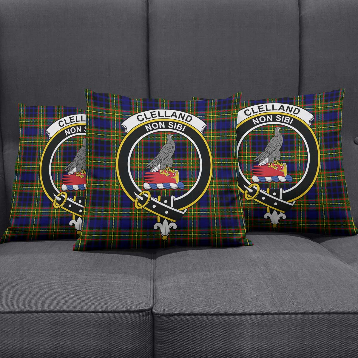 Clelland Modern Tartan Pillow Cover with Family Crest Square Pillow Cover - Tartanvibesclothing