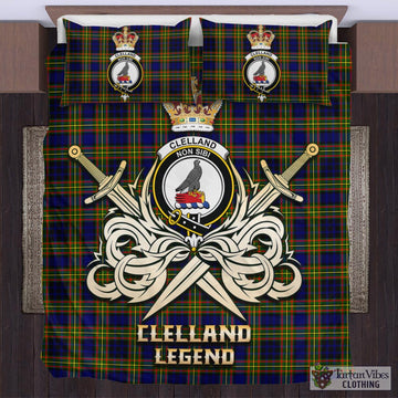 Tartan Vibes Clothing Clelland Modern Tartan Bedding Set with Clan Crest and the Golden Sword of Courageous Legacy