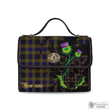 Clelland Modern Tartan Waterproof Canvas Bag with Scotland Map and Thistle Celtic Accents