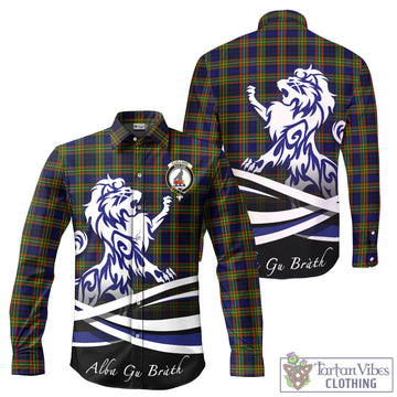 Clelland Modern Tartan Long Sleeve Button Up Shirt with Alba Gu Brath Regal Lion Emblem