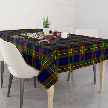 Clelland Modern Tartan Tablecloth with Clan Crest and the Golden Sword of Courageous Legacy