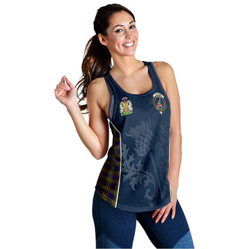 Clelland Modern Tartan Women's Racerback Tanks with Family Crest and Scottish Thistle Vibes Sport Style