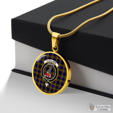 Clelland Modern Tartan Circle Necklace with Family Crest