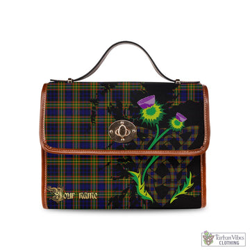Clelland Modern Tartan Waterproof Canvas Bag with Scotland Map and Thistle Celtic Accents