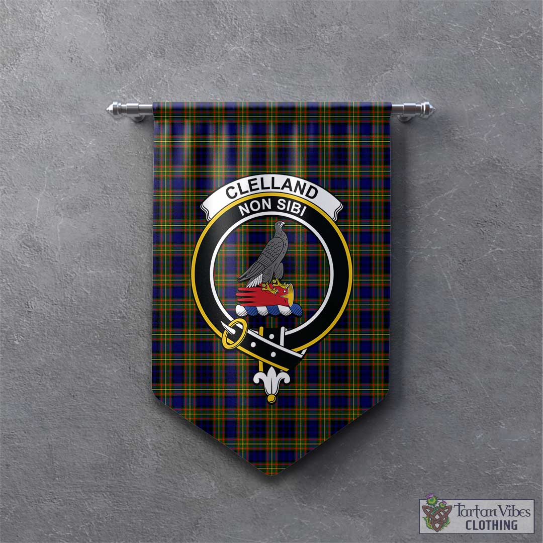 Tartan Vibes Clothing Clelland Modern Tartan Gonfalon, Tartan Banner with Family Crest