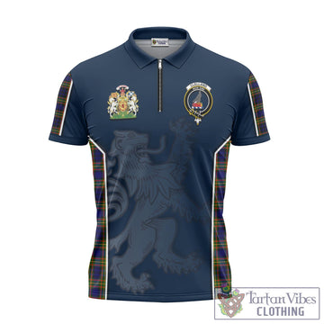 Clelland Modern Tartan Zipper Polo Shirt with Family Crest and Lion Rampant Vibes Sport Style