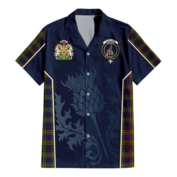 Tartan Vibes Clothing Clelland Modern Tartan Short Sleeve Button Up Shirt with Family Crest and Scottish Thistle Vibes Sport Style