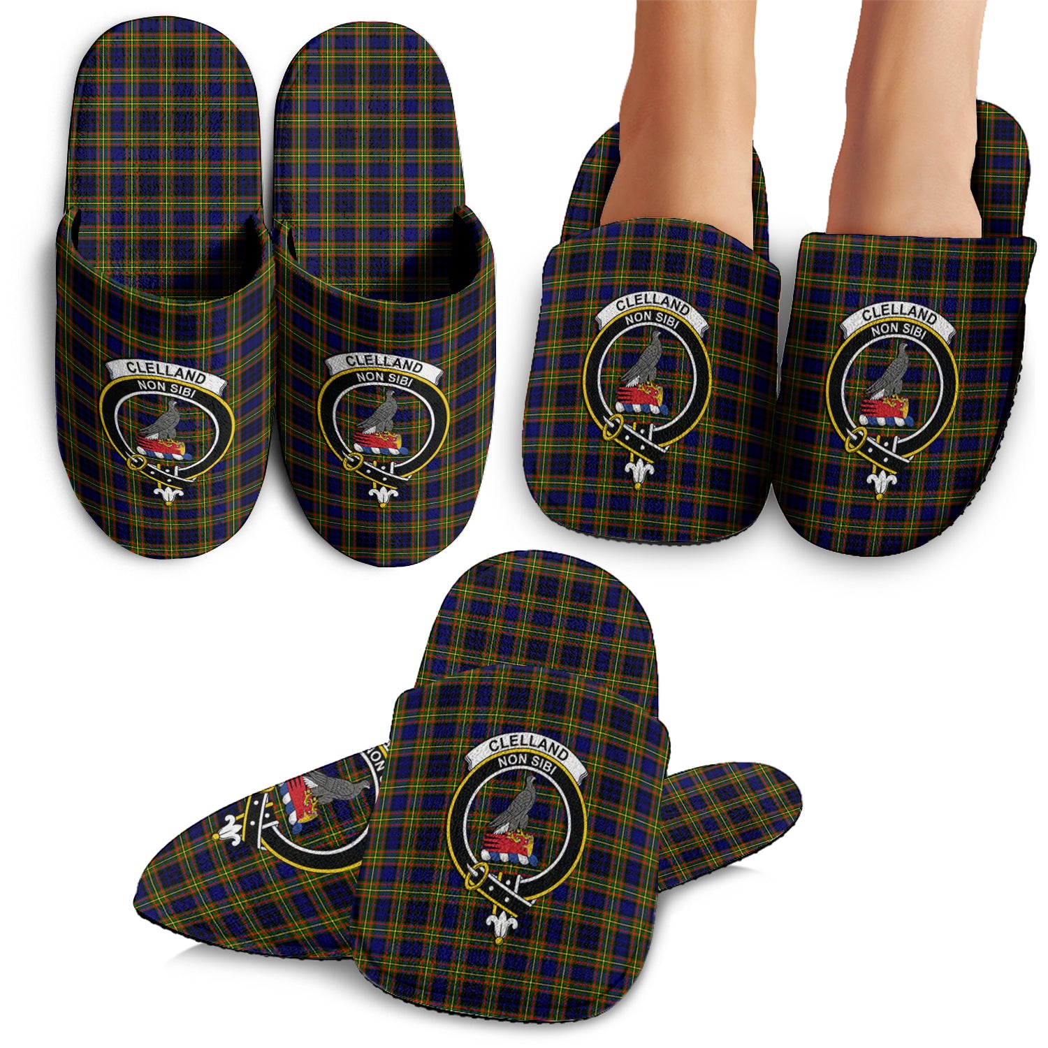 Clelland Modern Tartan Home Slippers with Family Crest - Tartanvibesclothing
