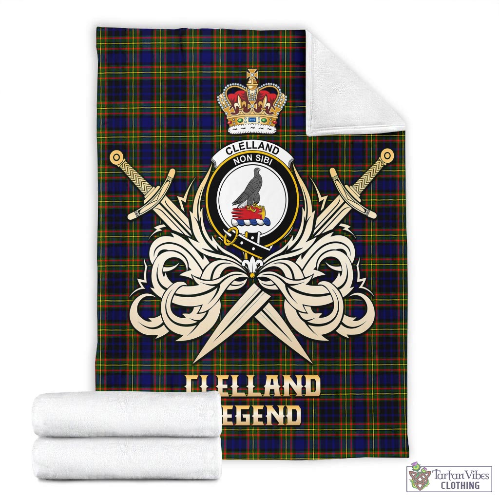 Tartan Vibes Clothing Clelland Modern Tartan Blanket with Clan Crest and the Golden Sword of Courageous Legacy