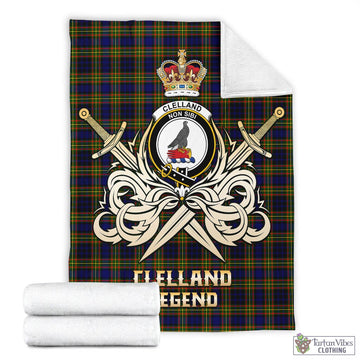 Clelland Modern Tartan Blanket with Clan Crest and the Golden Sword of Courageous Legacy