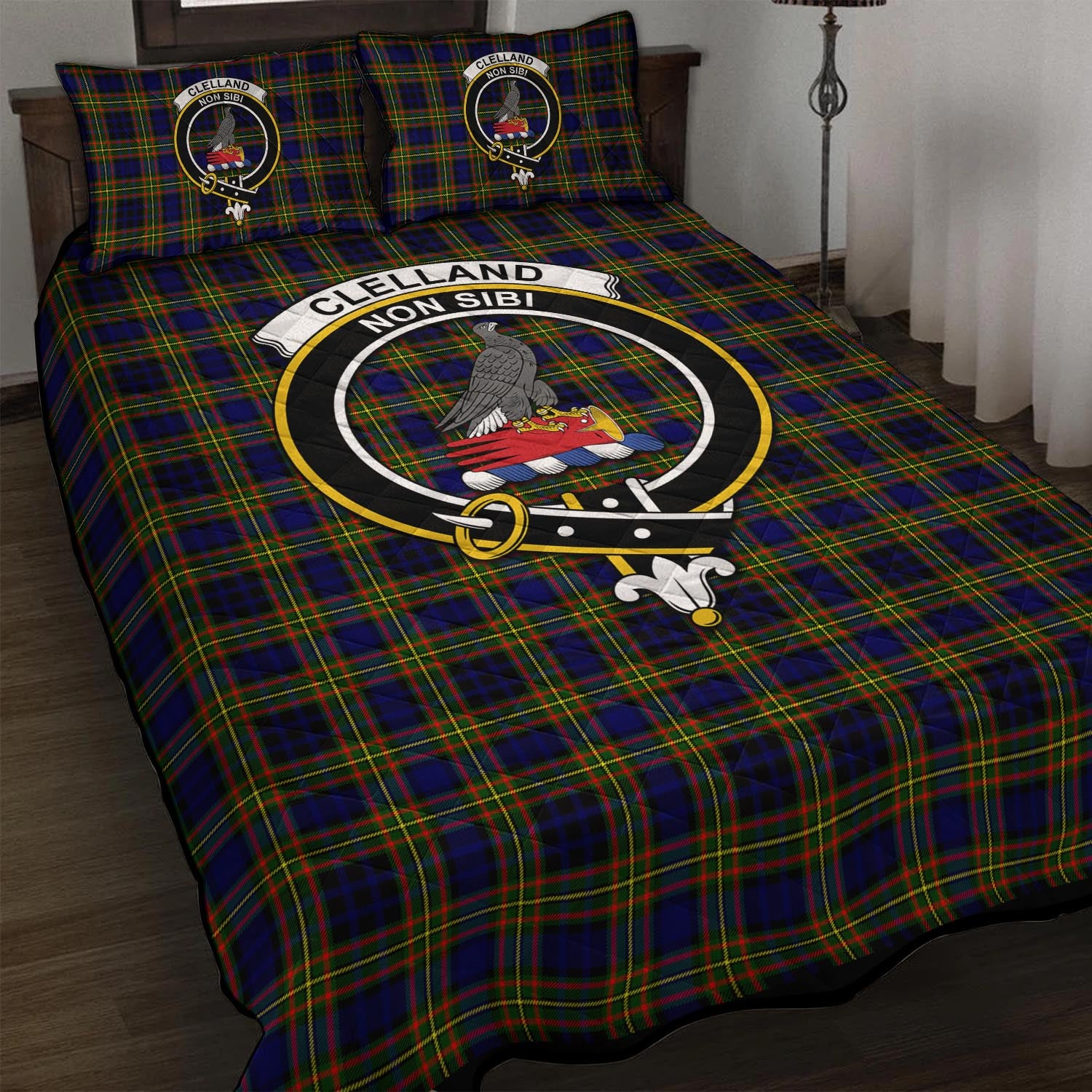 Clelland Modern Tartan Quilt Bed Set with Family Crest - Tartan Vibes Clothing