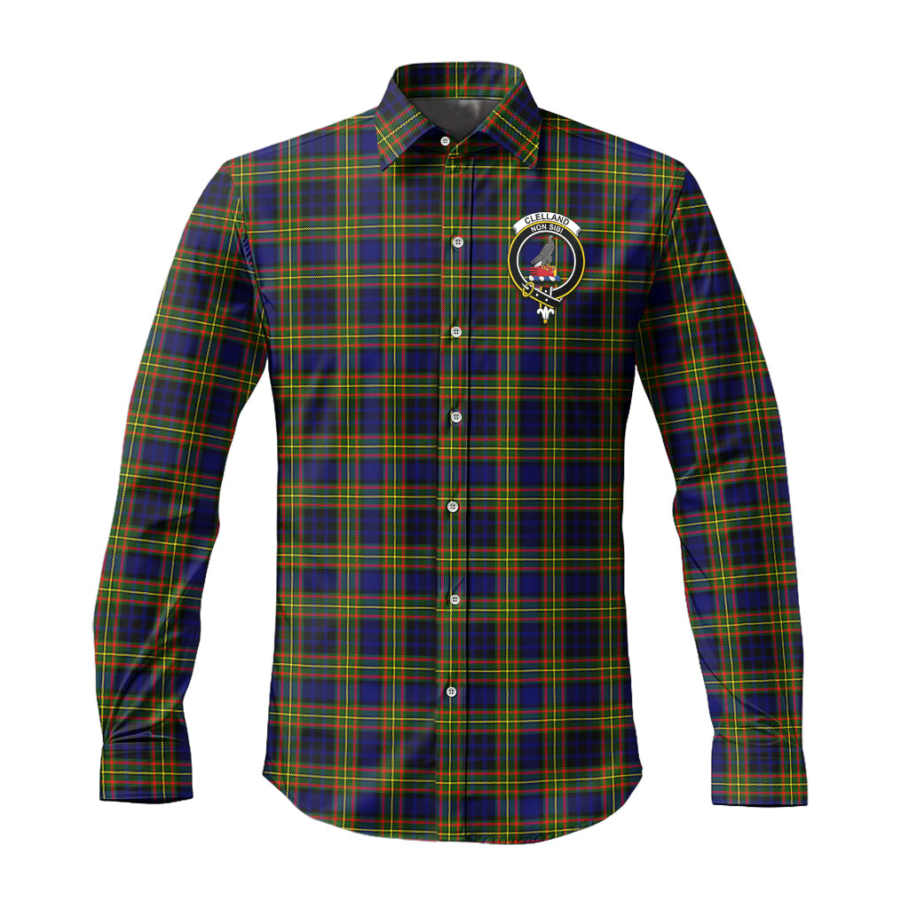 clelland-modern-tartan-long-sleeve-button-up-shirt-with-family-crest