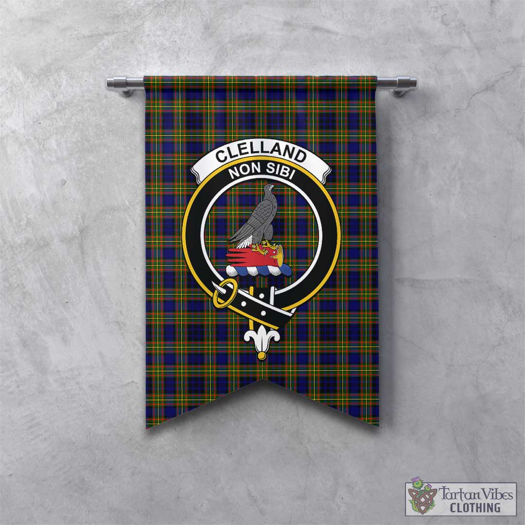 Tartan Vibes Clothing Clelland Modern Tartan Gonfalon, Tartan Banner with Family Crest