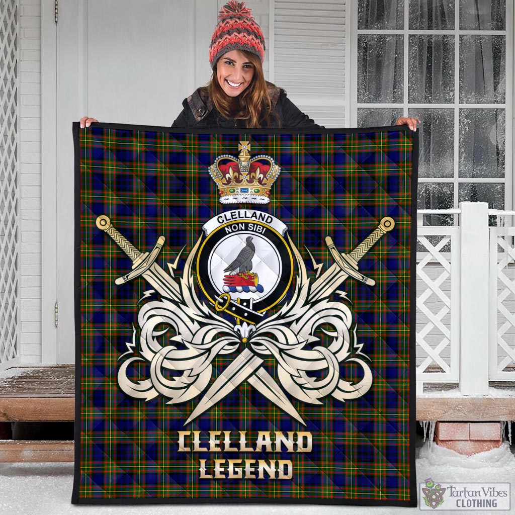 Tartan Vibes Clothing Clelland Modern Tartan Quilt with Clan Crest and the Golden Sword of Courageous Legacy