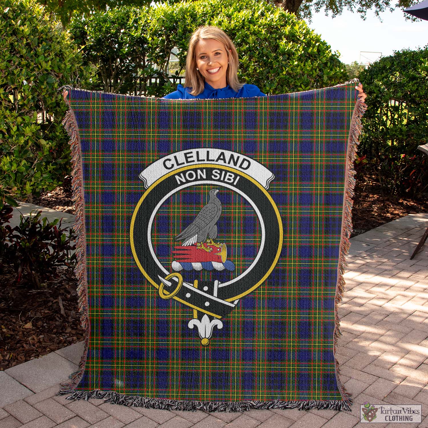 Tartan Vibes Clothing Clelland Modern Tartan Woven Blanket with Family Crest