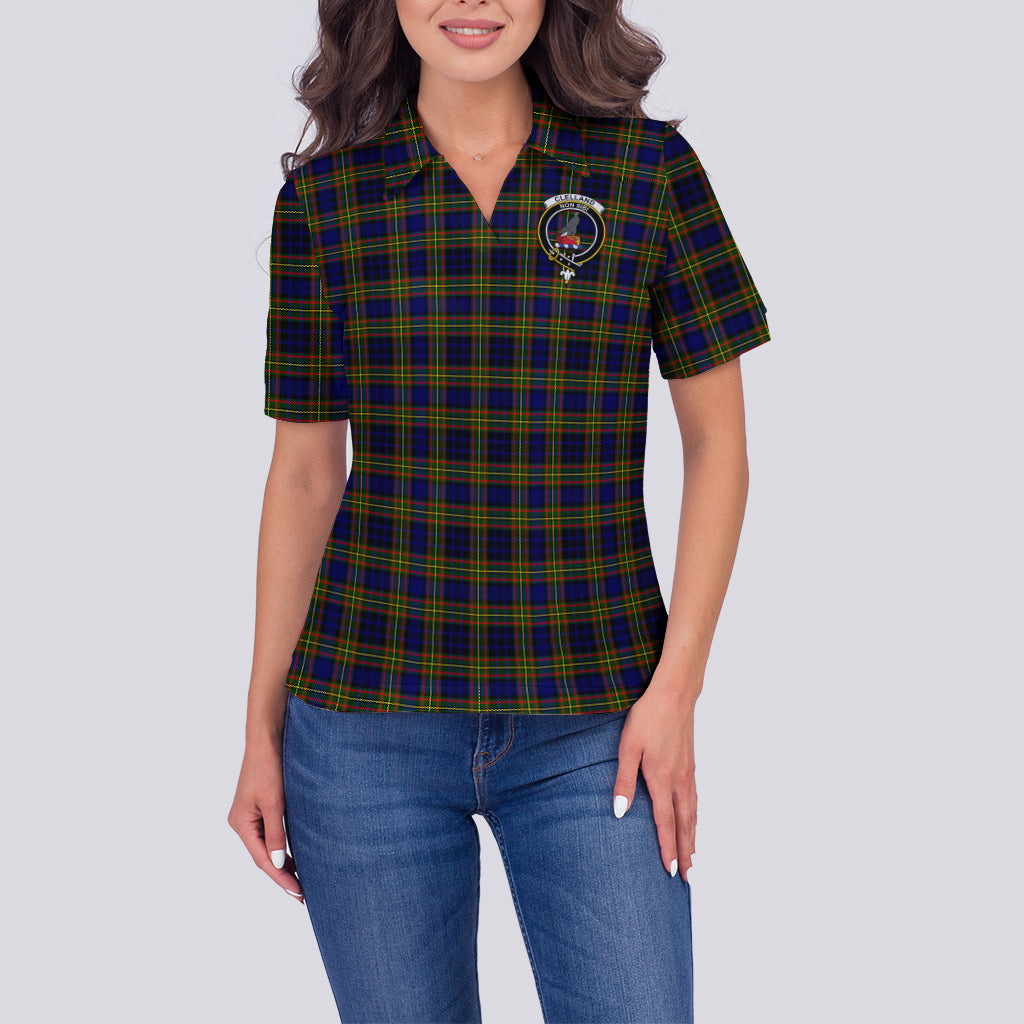 clelland-modern-tartan-polo-shirt-with-family-crest-for-women