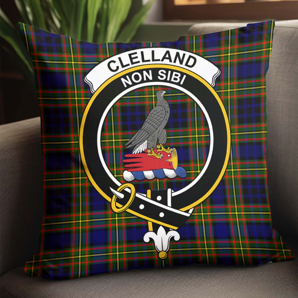 Clelland Modern Tartan Pillow Cover with Family Crest - Tartanvibesclothing
