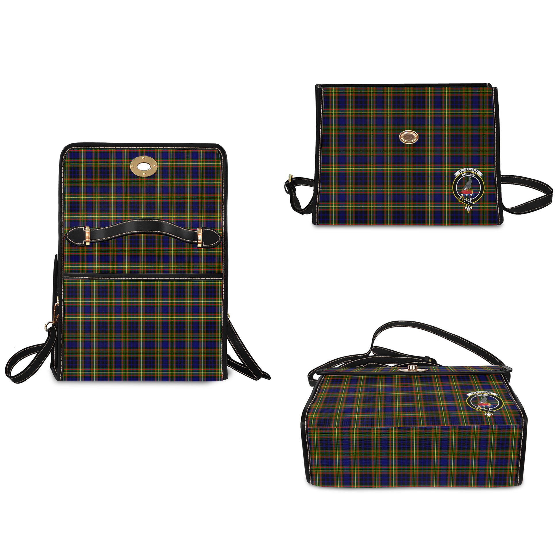 clelland-modern-tartan-leather-strap-waterproof-canvas-bag-with-family-crest