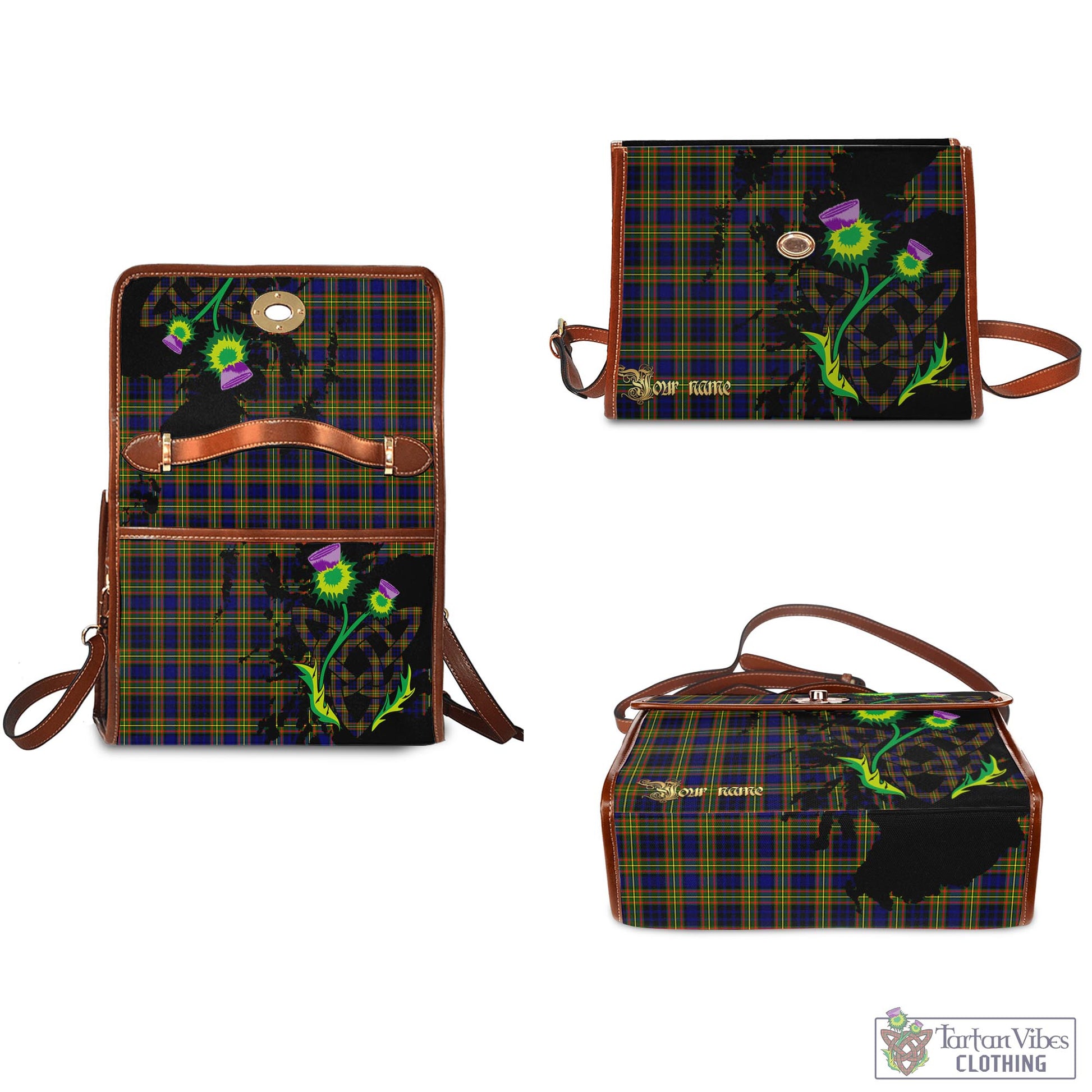 Tartan Vibes Clothing Clelland Modern Tartan Waterproof Canvas Bag with Scotland Map and Thistle Celtic Accents
