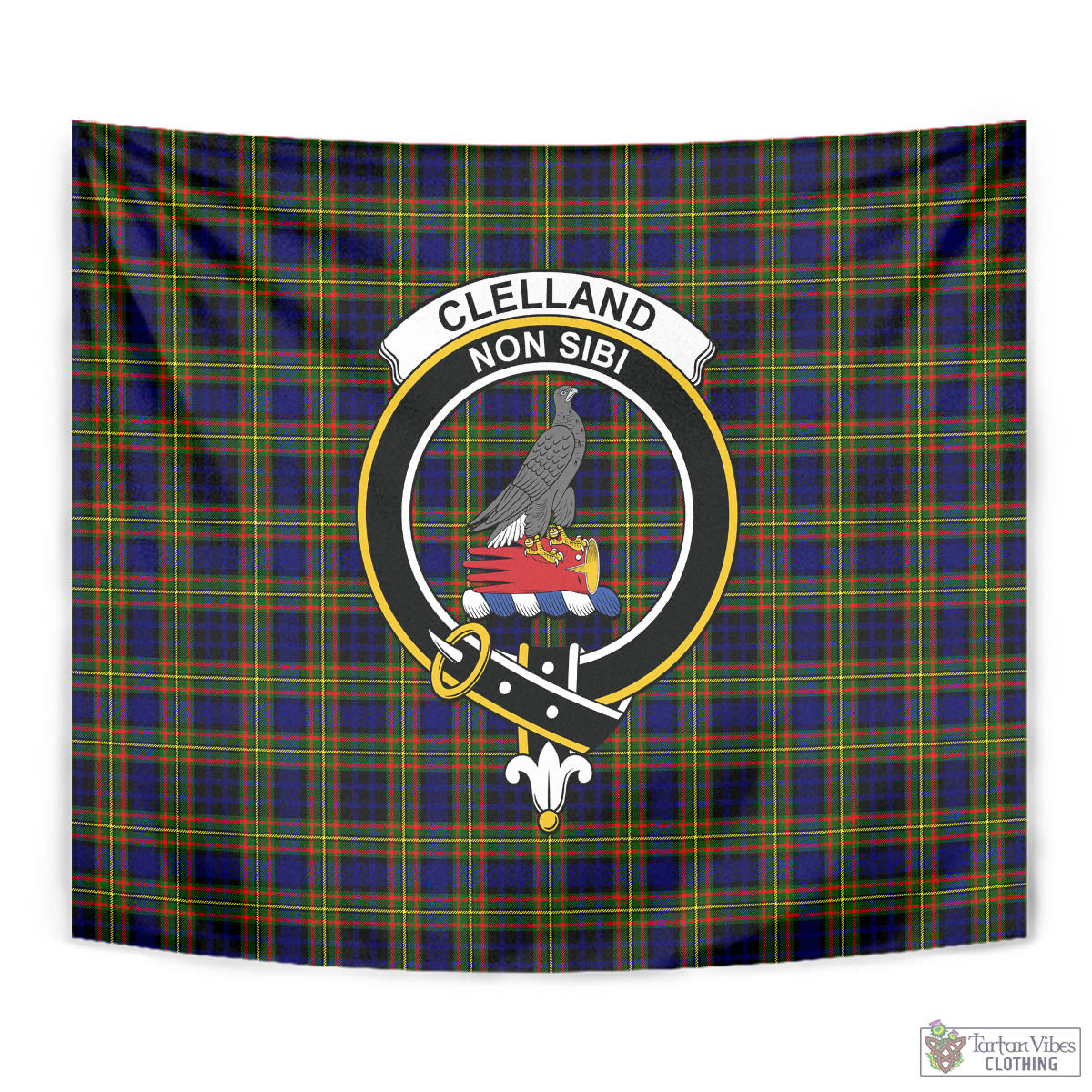Tartan Vibes Clothing Clelland Modern Tartan Tapestry Wall Hanging and Home Decor for Room with Family Crest