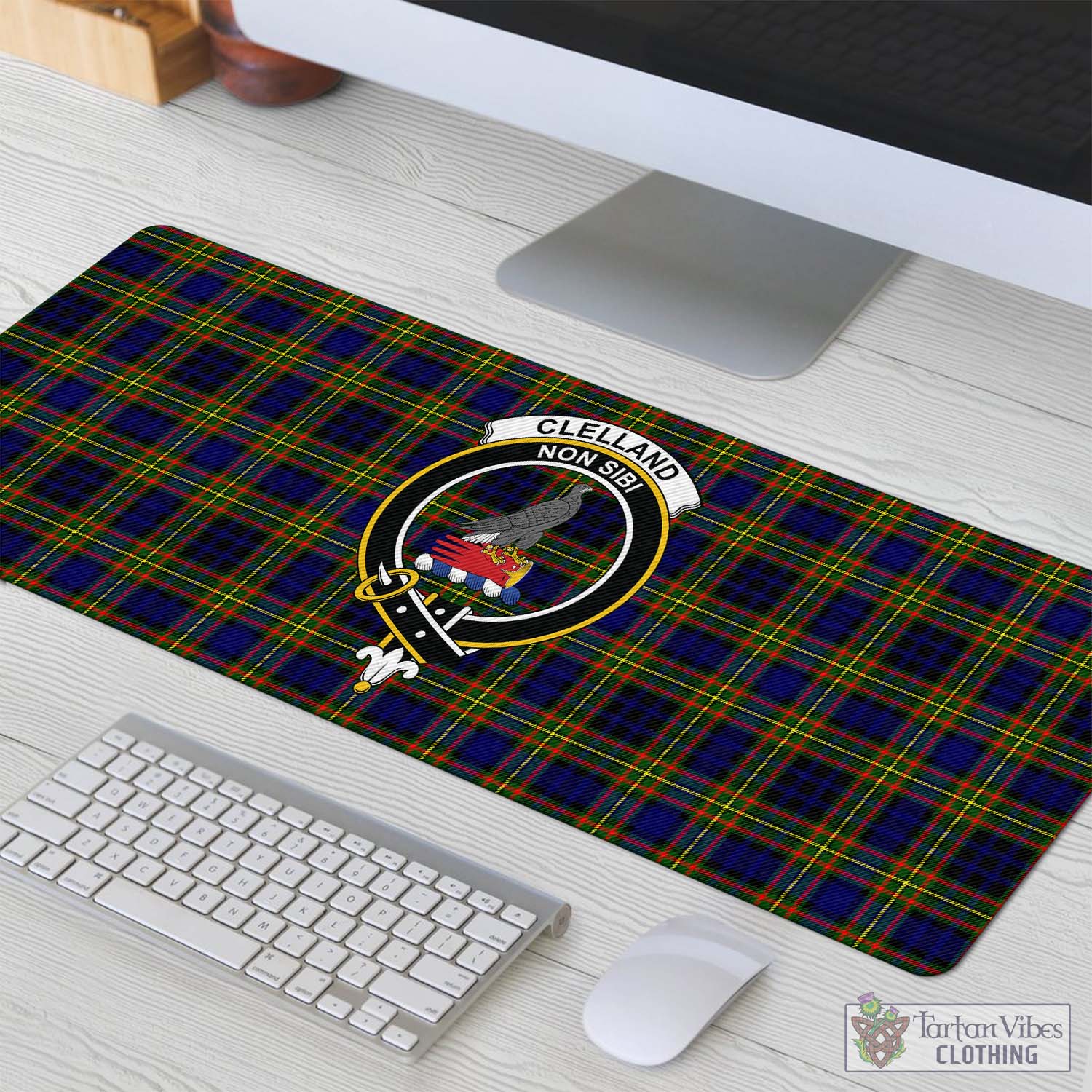 Tartan Vibes Clothing Clelland Modern Tartan Mouse Pad with Family Crest