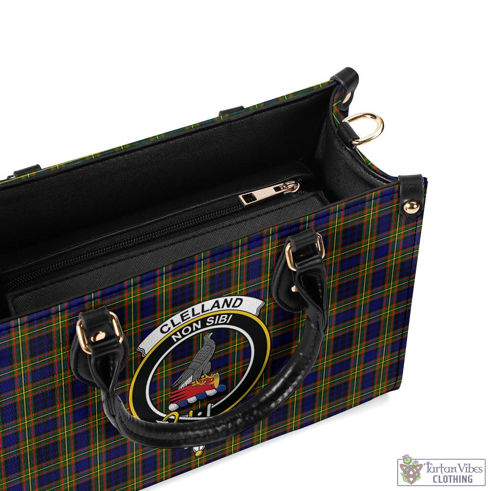 Tartan Vibes Clothing Clelland Modern Tartan Luxury Leather Handbags with Family Crest