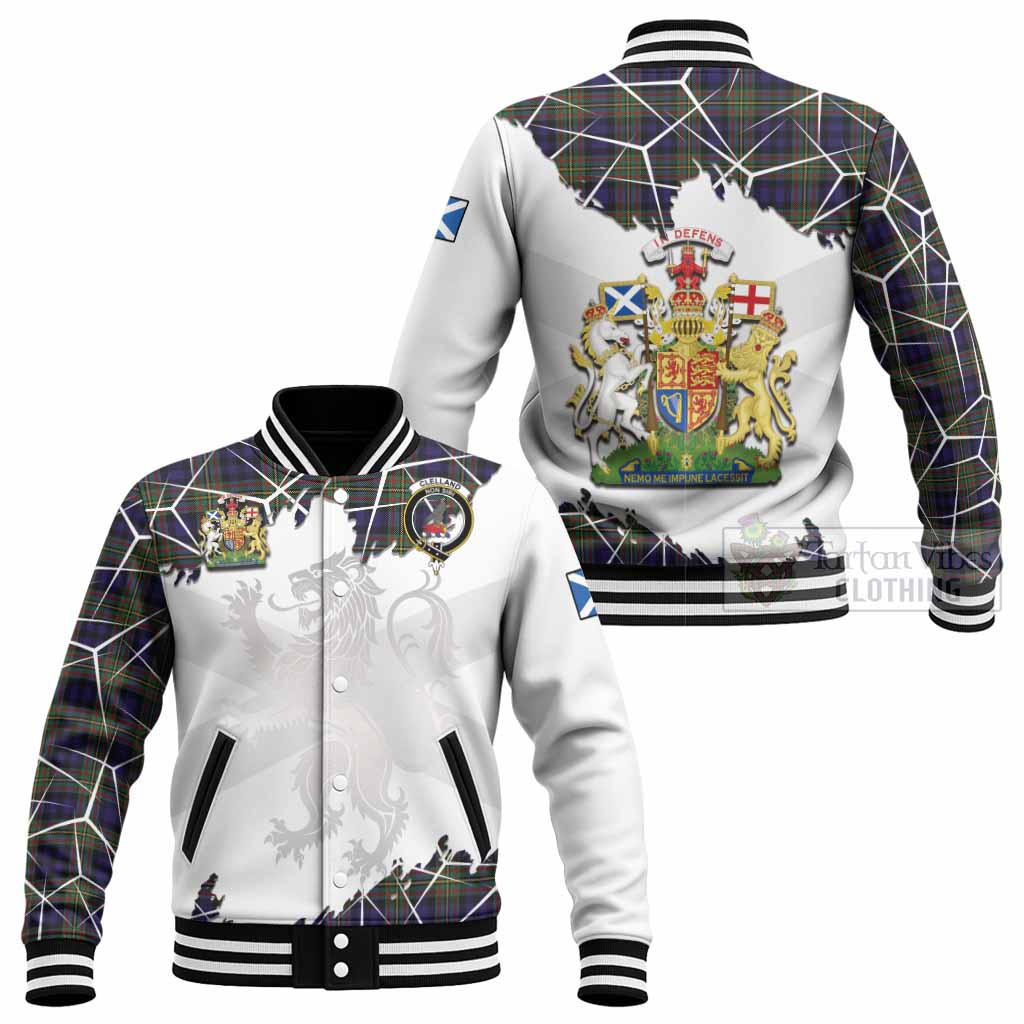 Clelland Tartan Baseball Jacket with Family Crest and Lion Rampant Grunge Style