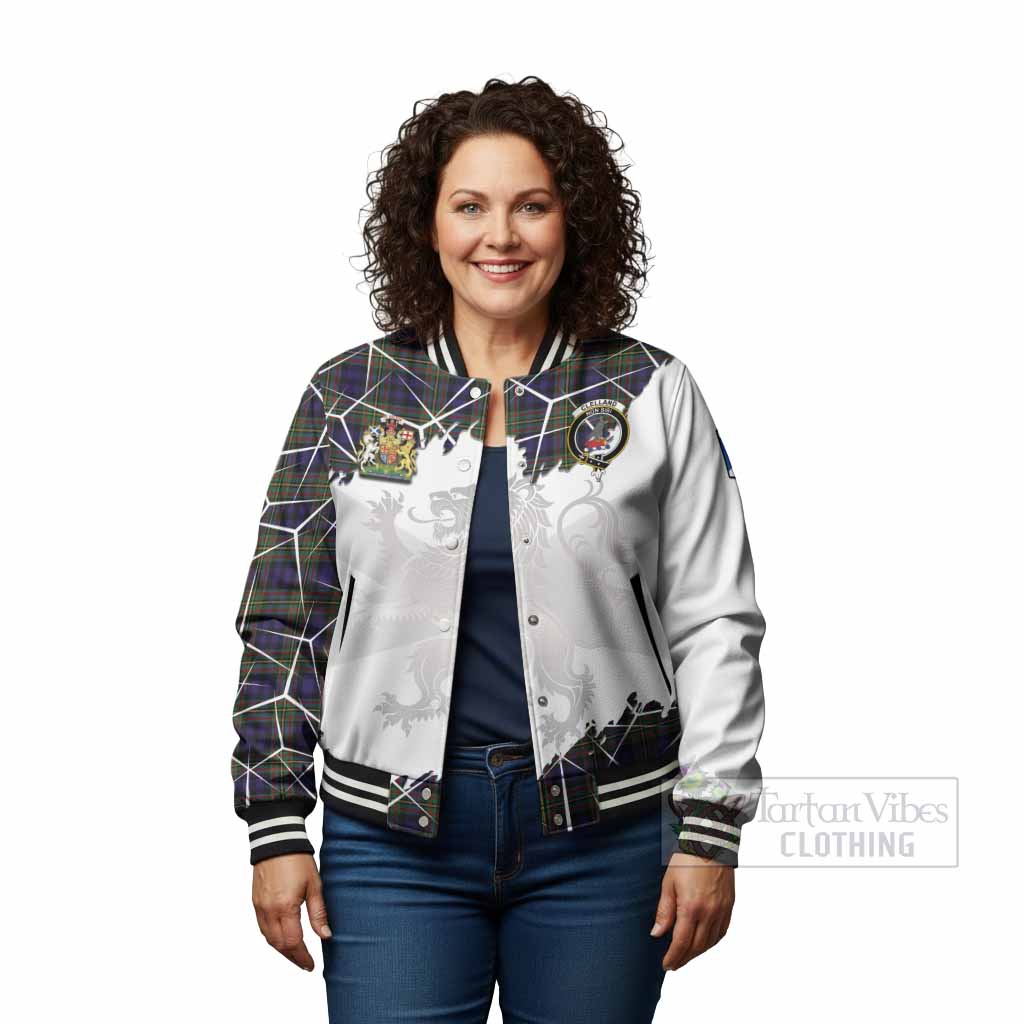 Clelland Tartan Baseball Jacket with Family Crest and Lion Rampant Grunge Style