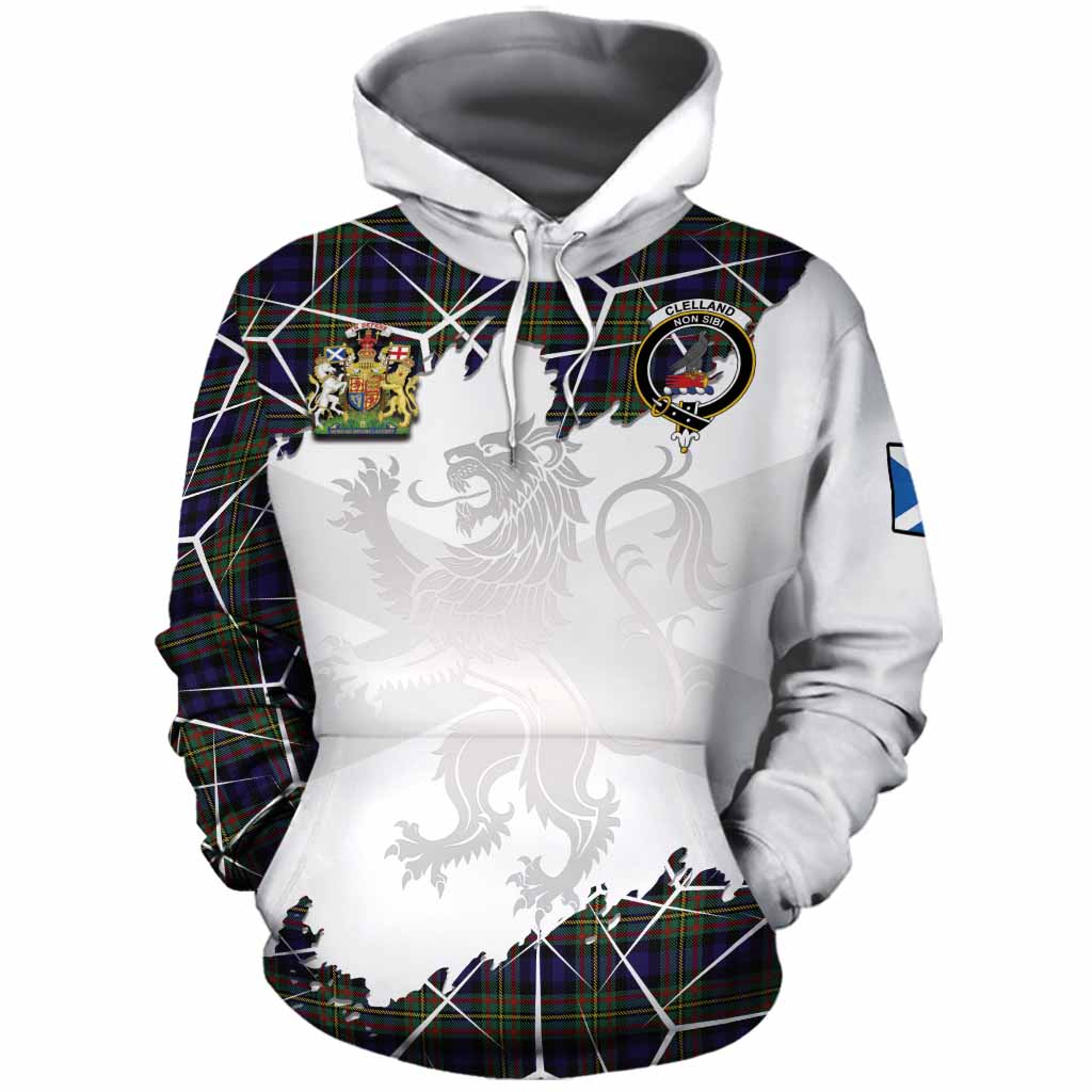 Clelland Tartan Cotton Hoodie with Family Crest and Lion Rampant Grunge Style