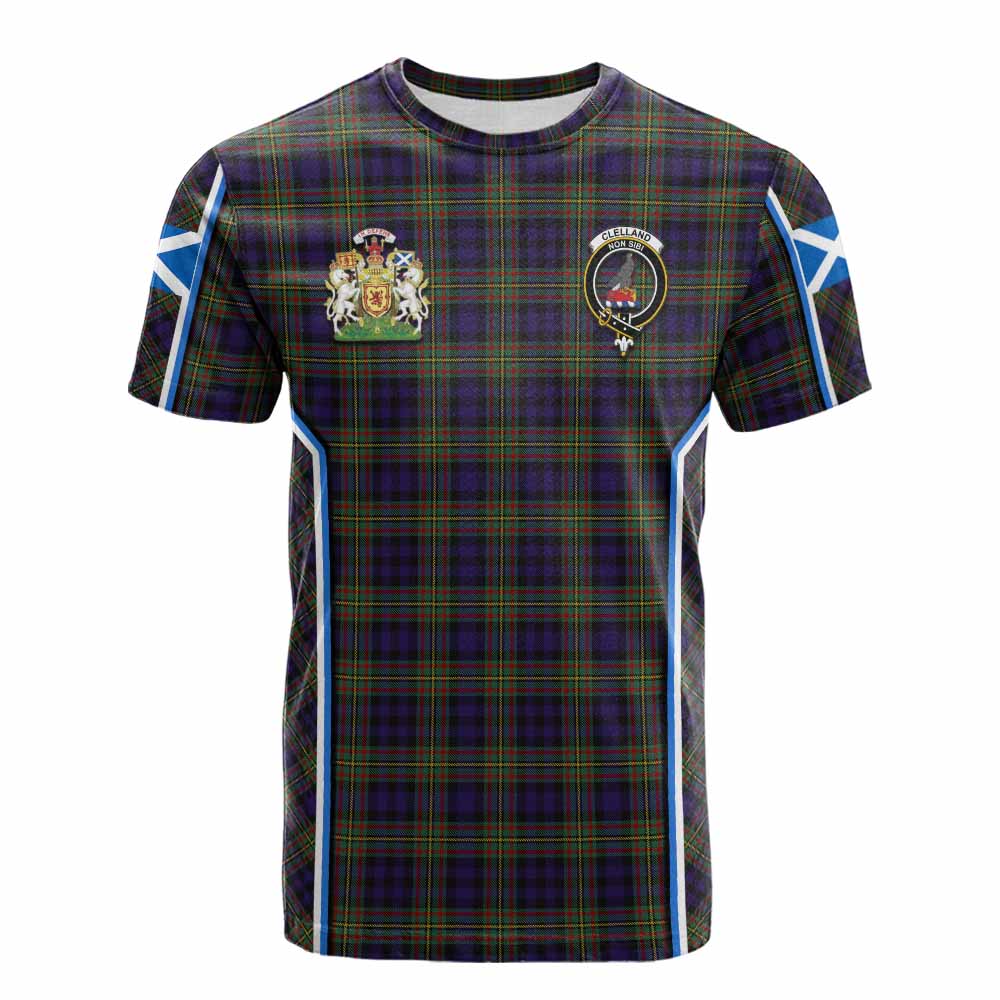 Clelland Tartan Crest Cotton T-shirt Scotland Coat of Arm Flag Style - Tartan Vibes Clothing
