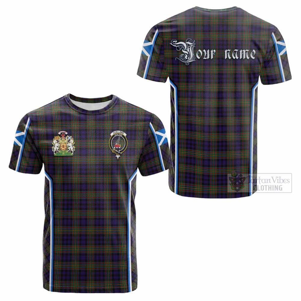 Clelland Tartan Crest Cotton T-shirt Scotland Coat of Arm Flag Style - Tartan Vibes Clothing