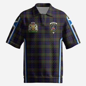 Clelland Tartan Crest Men’s Polo Sweater Top Scotland Coat of Arm Flag Style