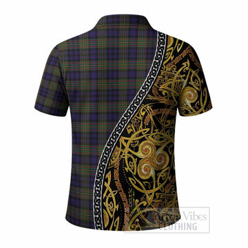Clelland Tartan Crest Polo Shirt Celtic Knot and Triple Trickle Spiral Symbols