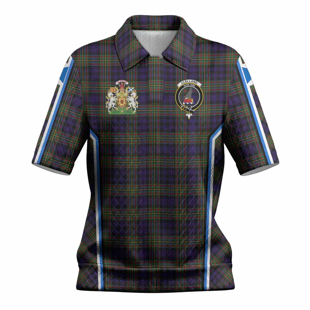 Clelland Tartan Crest Women’s Polo Sweater Top Scotland Coat of Arm Flag Style