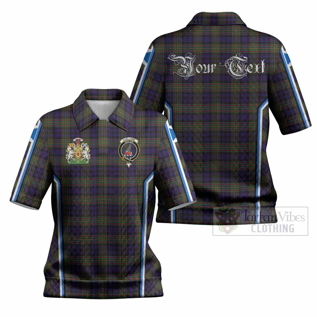 Clelland Tartan Crest Women’s Polo Sweater Top Scotland Coat of Arm Flag Style