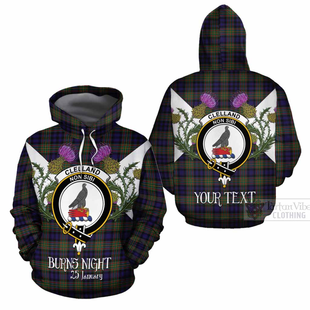 Clelland Tartan Family Crest Cotton Hoodie Scottish Burns Night Thistle Floral