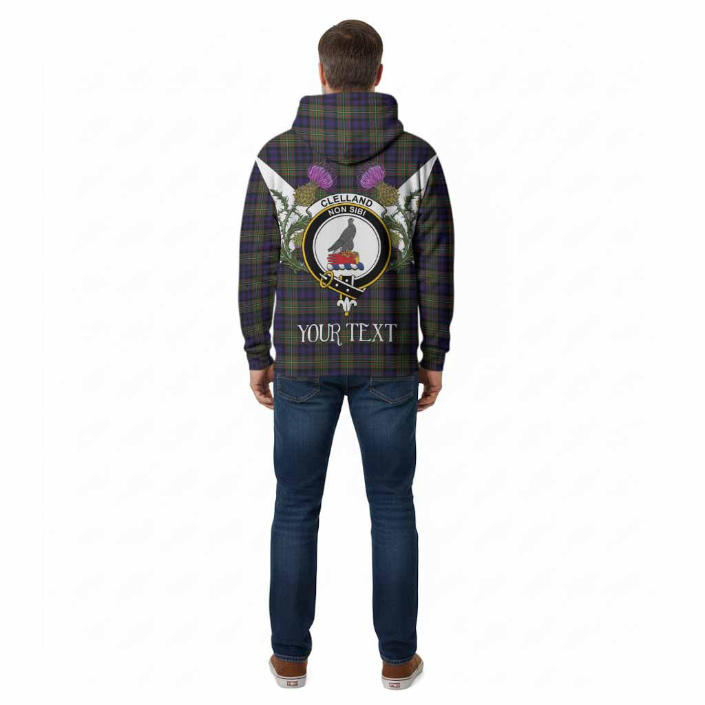Clelland Tartan Family Crest Cotton Hoodie Scottish Burns Night Thistle Floral