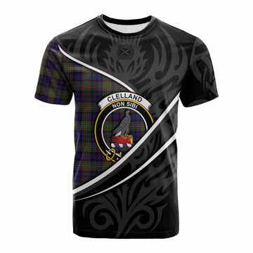Clelland Tartan Family Crest Cotton T-shirt Celtic Scottish Thistle Floral