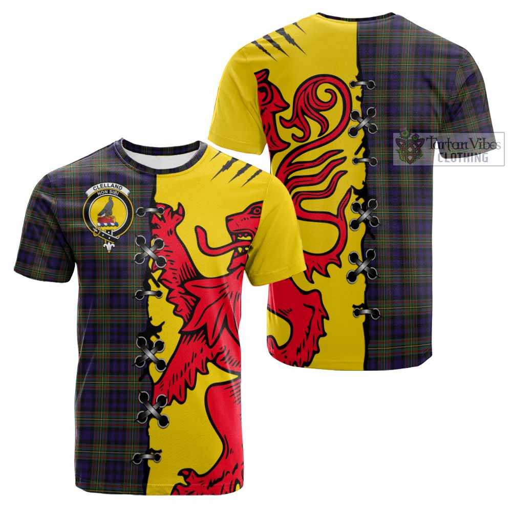 Clelland Tartan Family Crest Cotton T-shirt Lion Rampant Honor - Tartan Vibes Clothing