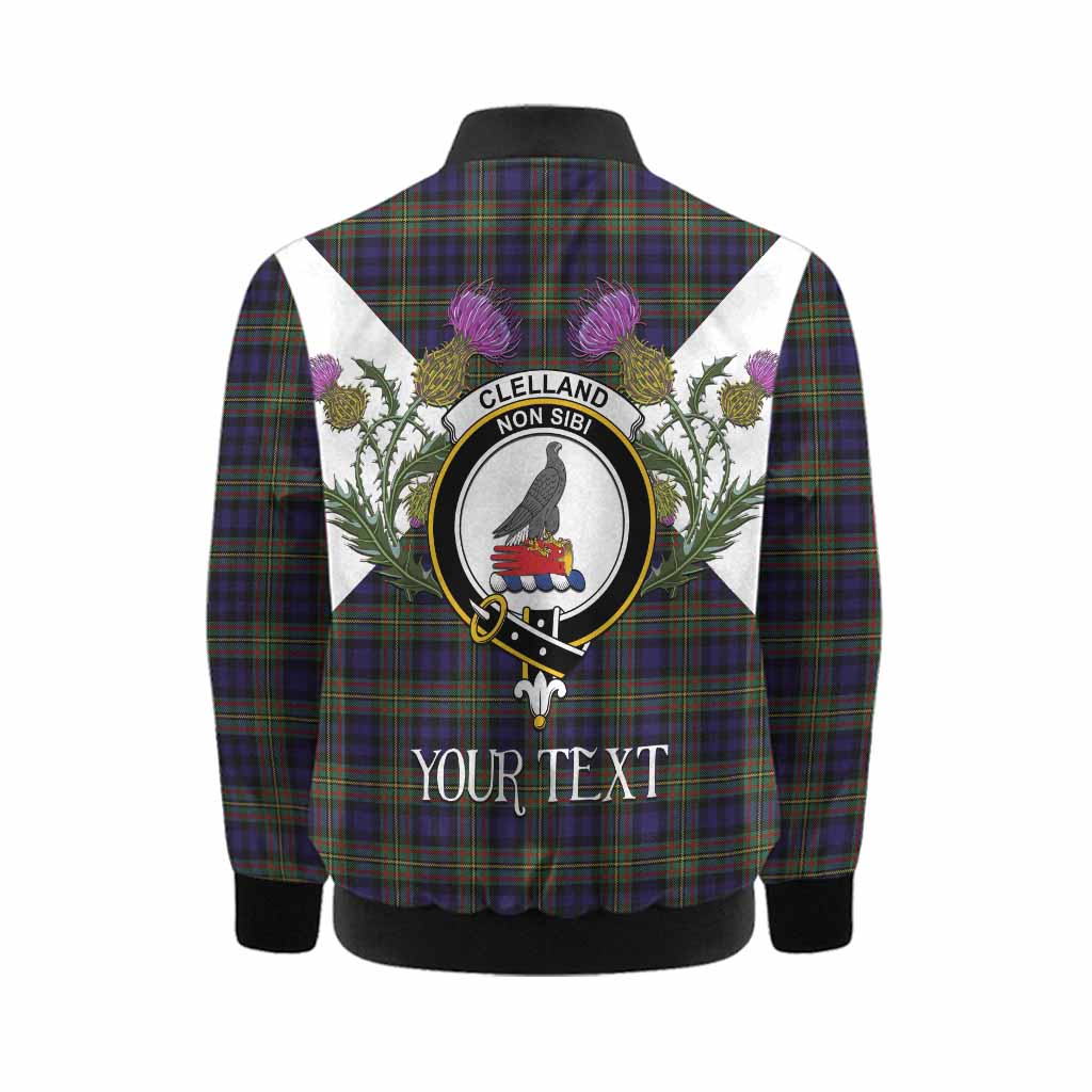 Clelland Tartan Family Crest Kid Bomber Jacket Scottish Burns Night Thistle Floral