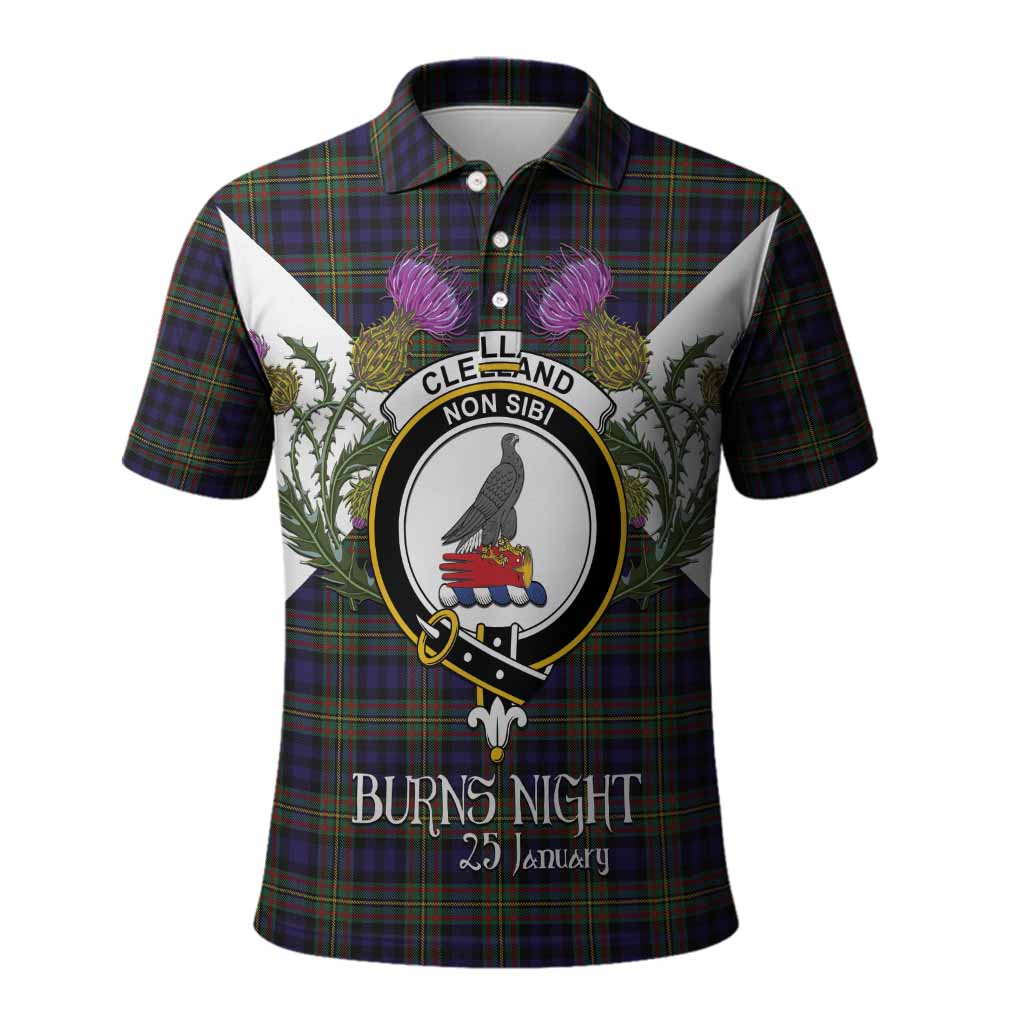 Clelland Tartan Family Crest Polo Shirt Scottish Burns Night Thistle Floral
