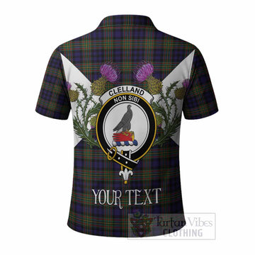 Clelland Tartan Family Crest Polo Shirt Scottish Burns Night Thistle Floral